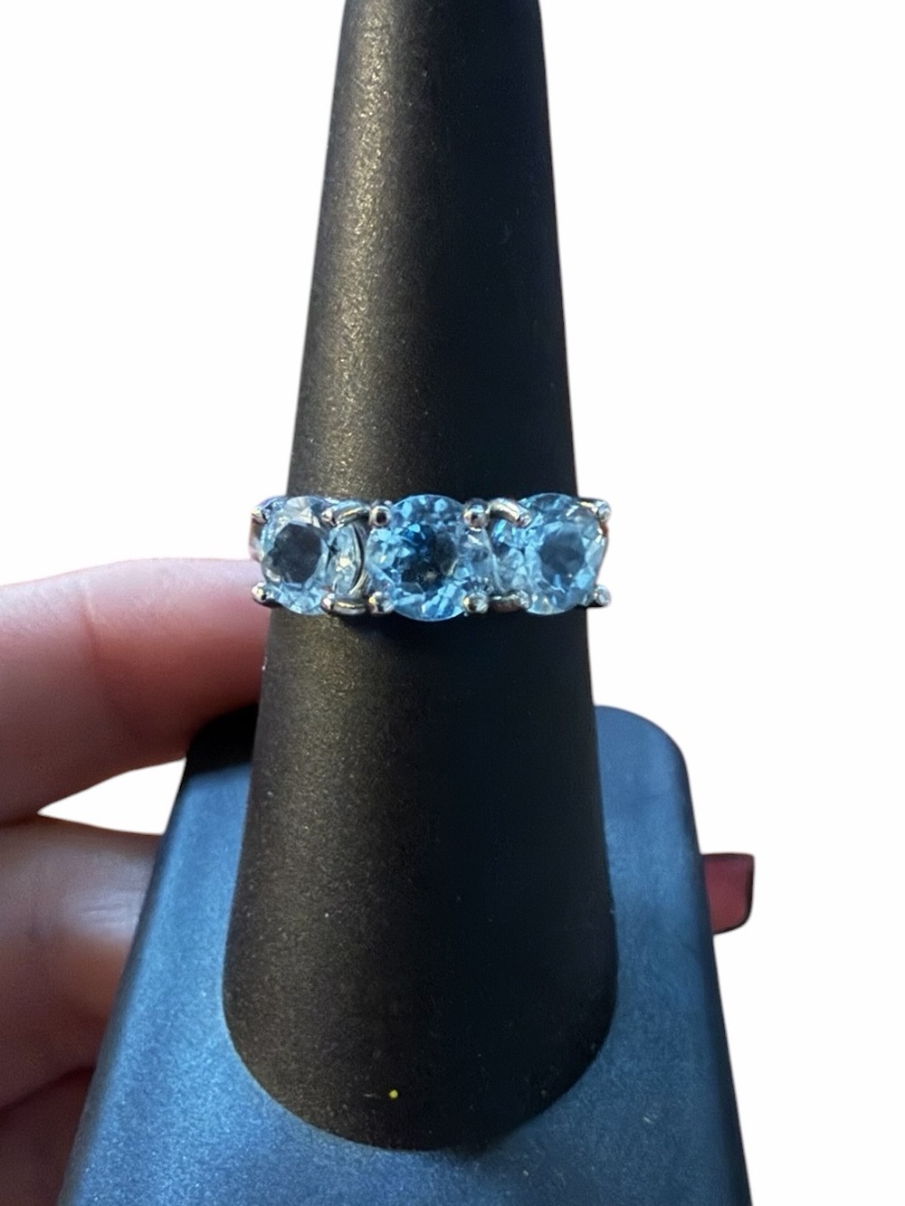 New 925 Silver 2 1/2 Carat Natural Blue Topaz Three-Stone Ring Size 7